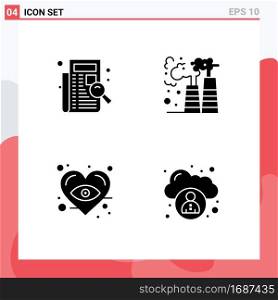 Pictogram Set of 4 Simple Solid Glyphs of check, eye, listing, gas, love Editable Vector Design Elements