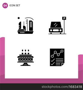 Pictogram Set of 4 Simple Solid Glyphs of city, birthday, dome, parking, candle Editable Vector Design Elements