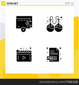 Pictogram Set of 4 Simple Solid Glyphs of delete, play, flask, media, extension Editable Vector Design Elements