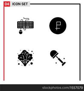 Pictogram Set of 4 Simple Solid Glyphs of device, ruble, mouse, coin, healthcare Editable Vector Design Elements