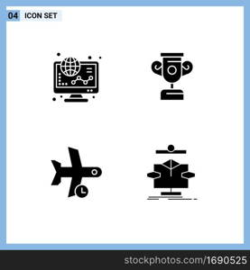 Pictogram Set of 4 Simple Solid Glyphs of ecommerce, flight, online, progress, transport Editable Vector Design Elements