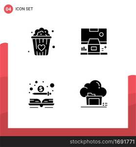 Pictogram Set of 4 Simple Solid Glyphs of food, cash, cabin, panel, money Editable Vector Design Elements