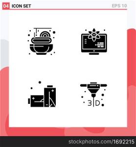 Pictogram Set of 4 Simple Solid Glyphs of food, pollution, atom, space, direct Editable Vector Design Elements
