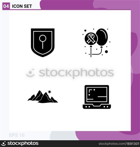 Pictogram Set of 4 Simple Solid Glyphs of location, hill, cancer, world, sun Editable Vector Design Elements