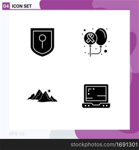 Pictogram Set of 4 Simple Solid Glyphs of location, hill, cancer, world, sun Editable Vector Design Elements