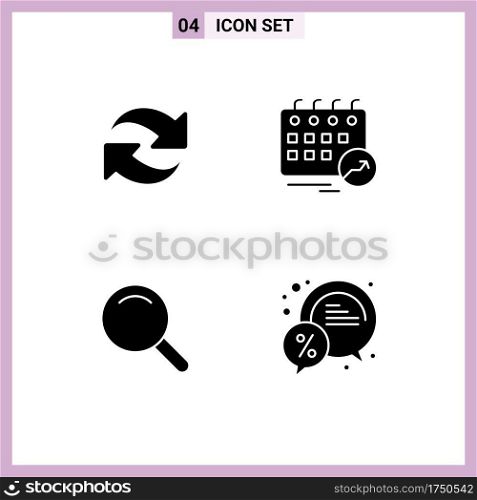 Pictogram Set of 4 Simple Solid Glyphs of refresh, expanded, repeat, date, ui Editable Vector Design Elements