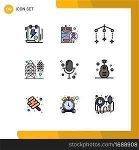 Pictogram Set of 9 Simple Filledline Flat Colors of media, supply, smoking, tower, electricity Editable Vector Design Elements