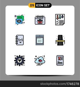 Pictogram Set of 9 Simple Filledline Flat Colors of oven, notepad, arrows, notebook, report Editable Vector Design Elements