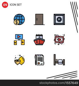 Pictogram Set of 9 Simple Filledline Flat Colors of transportation, sail, home appliances, design, computer Editable Vector Design Elements