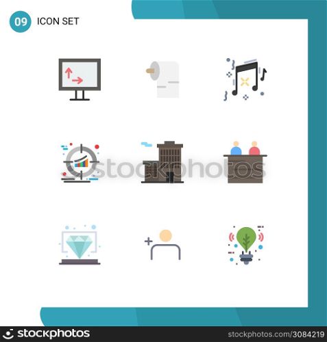 Pictogram Set of 9 Simple Flat Colors of business, business, party, building, product Editable Vector Design Elements