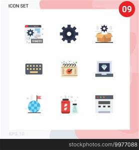 Pictogram Set of 9 Simple Flat Colors of coding, calendar, gear, appointment, board Editable Vector Design Elements