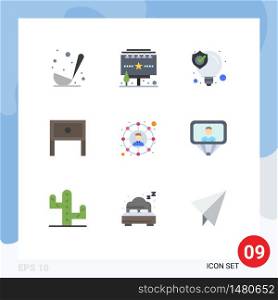 Pictogram Set of 9 Simple Flat Colors of connections, interior, idea, household, end Editable Vector Design Elements