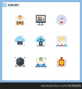 Pictogram Set of 9 Simple Flat Colors of device, print, internet, data, speed Editable Vector Design Elements