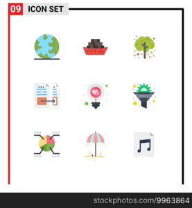 Pictogram Set of 9 Simple Flat Colors of energy, invoice, apple tree, file, data Editable Vector Design Elements