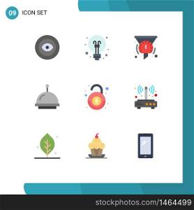 Pictogram Set of 9 Simple Flat Colors of financial, hotel, filter, bell, performance Editable Vector Design Elements
