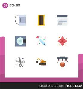 Pictogram Set of 9 Simple Flat Colors of heart, technology, interface, products, electronics Editable Vector Design Elements