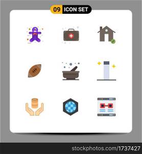 Pictogram Set of 9 Simple Flat Colors of kitchen, rugby, estate, nfl, ball Editable Vector Design Elements