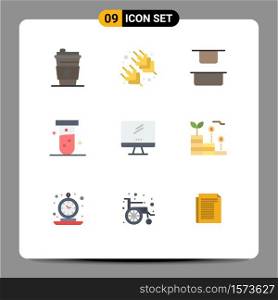 Pictogram Set of 9 Simple Flat Colors of pc, device, vertical, monitor, lab Editable Vector Design Elements