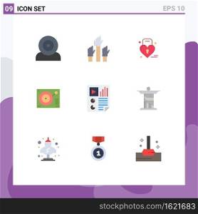 Pictogram Set of 9 Simple Flat Colors of player, device, employee, deck, heart Editable Vector Design Elements