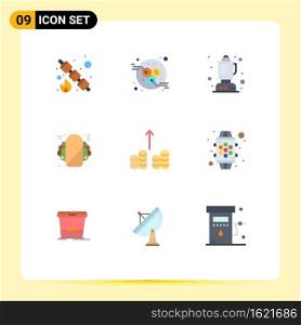 Pictogram Set of 9 Simple Flat Colors of smart, money, food, cash out, food Editable Vector Design Elements