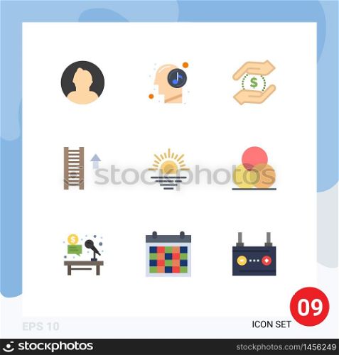 Pictogram Set of 9 Simple Flat Colors of warm, arrow, currency, staircase, ladder Editable Vector Design Elements