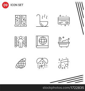 Pictogram Set of 9 Simple Outlines of book, task, credit, maze, challenge Editable Vector Design Elements
