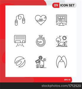 Pictogram Set of 9 Simple Outlines of browse, air, gift, ac, internet Editable Vector Design Elements