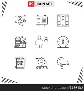 Pictogram Set of 9 Simple Outlines of building, home, degree, wood, logistic Editable Vector Design Elements