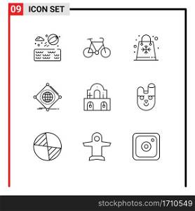 Pictogram Set of 9 Simple Outlines of building, of, sale, things, iot Editable Vector Design Elements