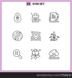 Pictogram Set of 9 Simple Outlines of dedicated, yin, paper, yang, taoism Editable Vector Design Elements