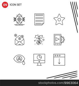 Pictogram Set of 9 Simple Outlines of dollar, money, page, investment, star Editable Vector Design Elements