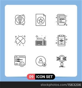 Pictogram Set of 9 Simple Outlines of hardware, computer, blog, lab, chemistry Editable Vector Design Elements