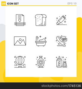 Pictogram Set of 9 Simple Outlines of house, home, holiday, appliances, rubber Editable Vector Design Elements