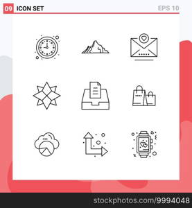Pictogram Set of 9 Simple Outlines of mail, xmas, scene, winter, decoration Editable Vector Design Elements