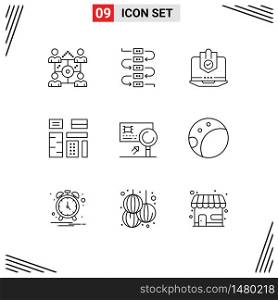 Pictogram Set of 9 Simple Outlines of native, content, computer, advertising, protection Editable Vector Design Elements