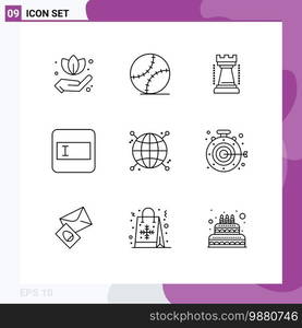 Pictogram Set of 9 Simple Outlines of network, focus, games, connected, layout Editable Vector Design Elements