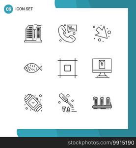 Pictogram Set of 9 Simple Outlines of page, eat, messaging, easter, fish Editable Vector Design Elements