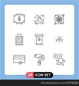 Pictogram Set of 9 Simple Outlines of podia, simple, science, full, hardware Editable Vector Design Elements