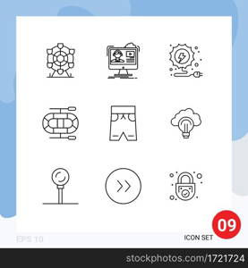Pictogram Set of 9 Simple Outlines of shorts, clothing, education, beach, boat Editable Vector Design Elements
