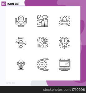 Pictogram Set of 9 Simple Outlines of web, service, oil, bone, healthcare Editable Vector Design Elements
