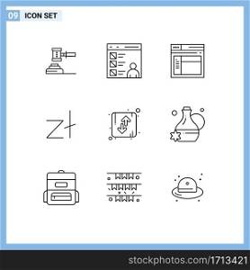 Pictogram Set of 9 Simple Outlines of zloty, web, app, page, development Editable Vector Design Elements
