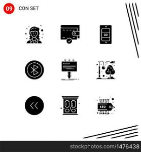 Pictogram Set of 9 Simple Solid Glyphs of advertising, ad, sun, sharing, devices Editable Vector Design Elements