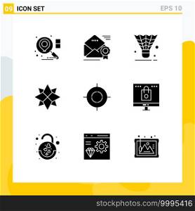 Pictogram Set of 9 Simple Solid Glyphs of aim, winter, badminton, holiday, sport Editable Vector Design Elements