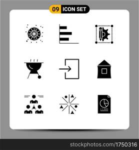 Pictogram Set of 9 Simple Solid Glyphs of building, enter, creative, arrow, food Editable Vector Design Elements