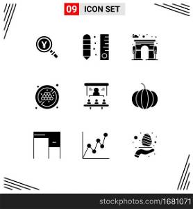 Pictogram Set of 9 Simple Solid Glyphs of business, fruit no grape, ruler, no diet, door Editable Vector Design Elements
