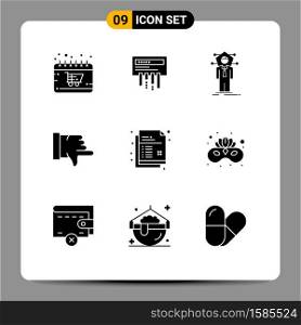 Pictogram Set of 9 Simple Solid Glyphs of creative, thumbs down, radio, dislike, network Editable Vector Design Elements