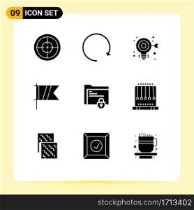 Pictogram Set of 9 Simple Solid Glyphs of folder, flag, bulb, sport, golf Editable Vector Design Elements