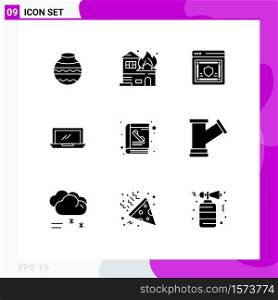 Pictogram Set of 9 Simple Solid Glyphs of hardware, desktop, house, computer, security Editable Vector Design Elements