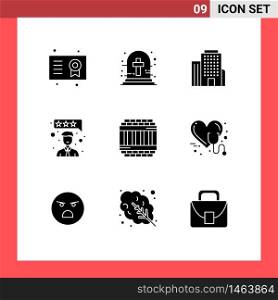 Pictogram Set of 9 Simple Solid Glyphs of jail, architecture, tomb, review, customer satisfaction Editable Vector Design Elements