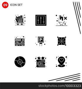 Pictogram Set of 9 Simple Solid Glyphs of lot, music, mixer, mixer, drink Editable Vector Design Elements
